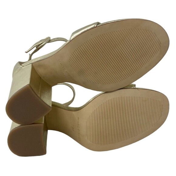 NEW Marc Fisher Magali Heel Size 7.5 M Suede Open Toe Shoe Ankle Strap Gold - Picture 7 of 8